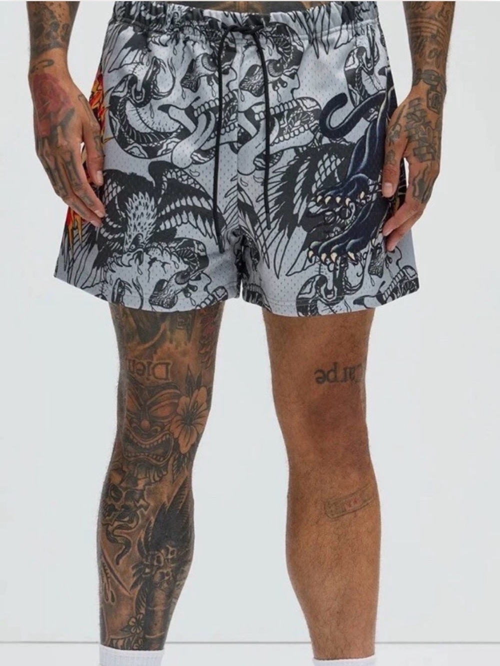 Ed Hardy Gray Graphic Men's mesh Shorts